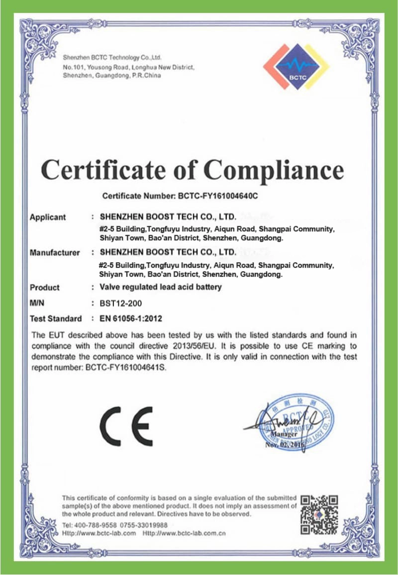 CE 12 Valve regulated lead acid battery