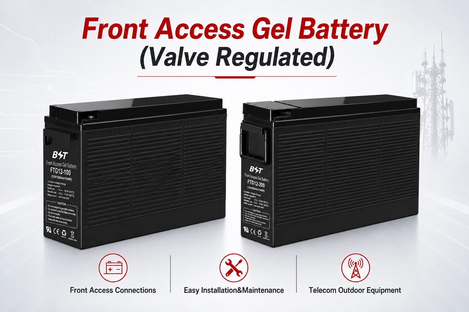 FTG12-55AH200 AH Front Terminal gel Battery 112V100AH 2V200AH Front Acess for Communication Systems
