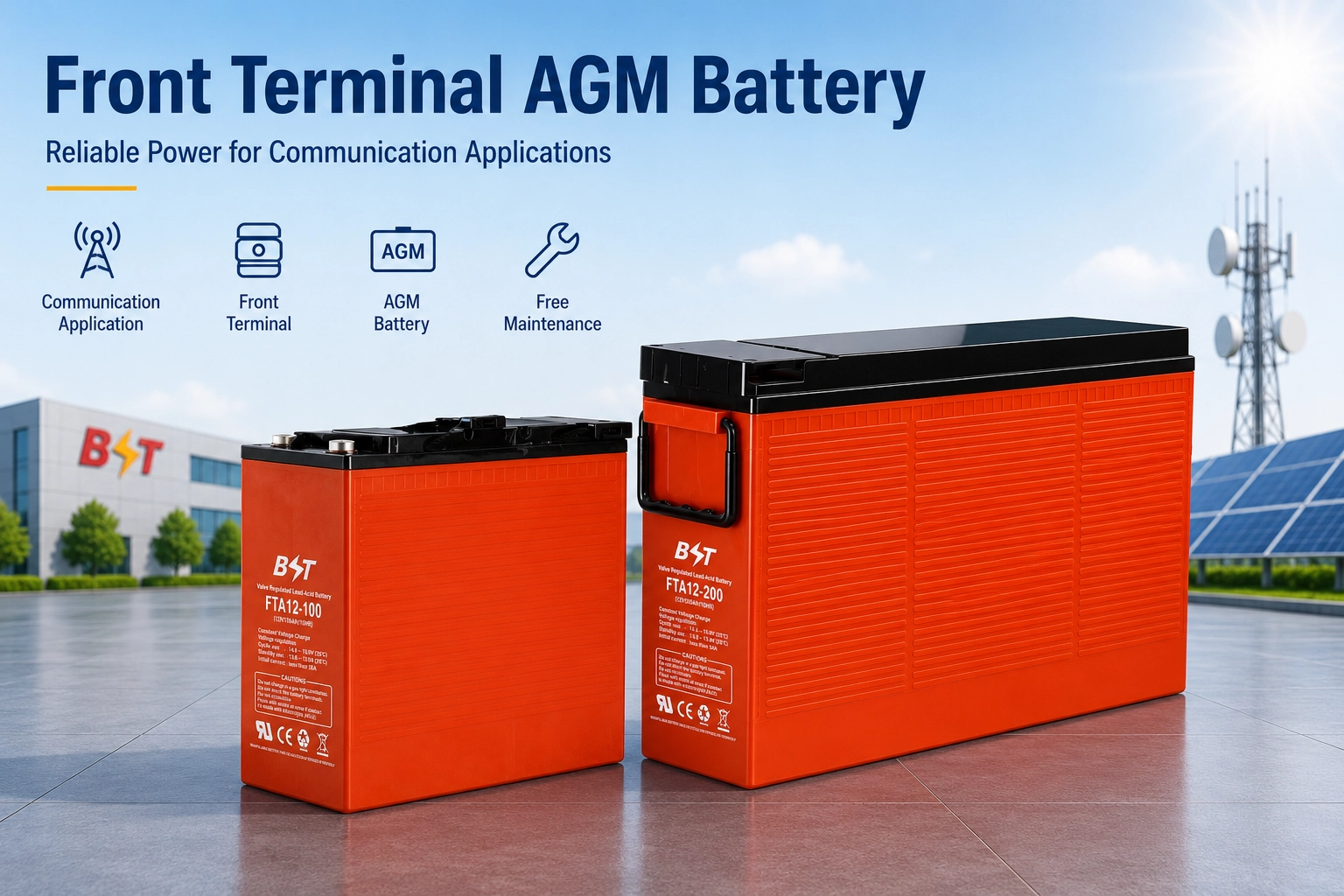 FTA12-200 Front Terminal AGM Battery 12V200AH Front Acess for Communication Systems