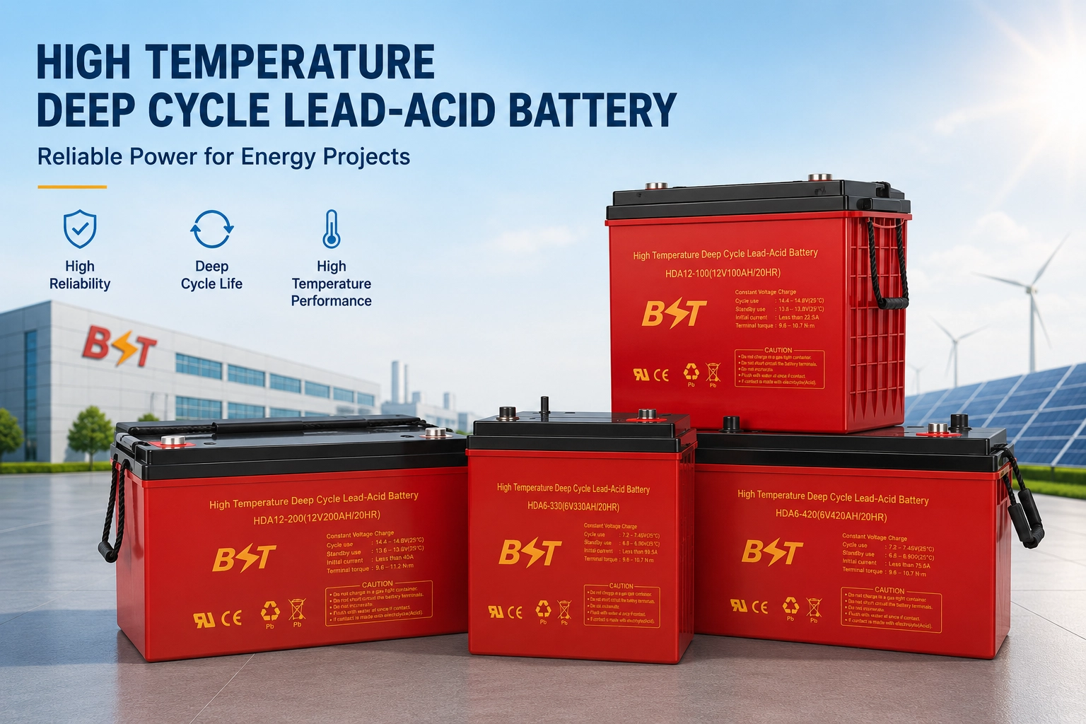 HDA12-200 High Temperature Deep Cycle VRLA AGM Battery 12–15 Years Long Float Life