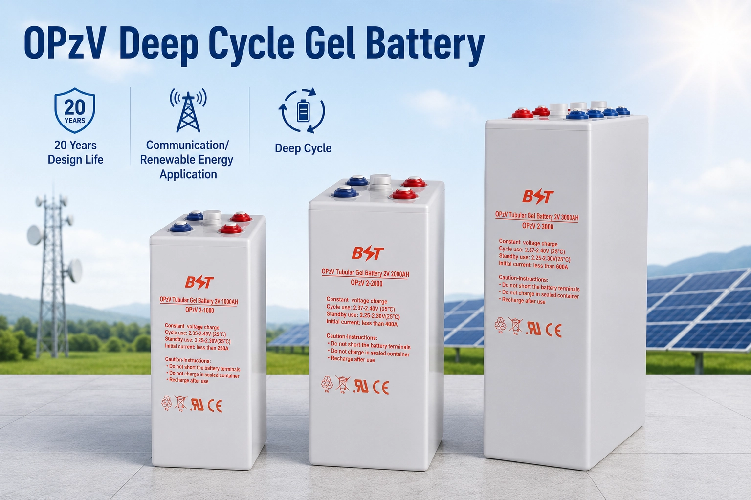 OPzV2 Deep Cycle Tubular GEL Battery 3300 Cycles OPzV2V100-3000AH 20+ yrs Design Float Life