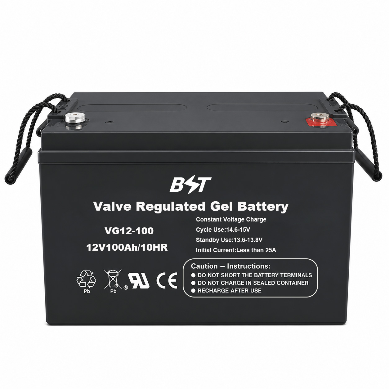 VG12-100 Valve Regulated Gel Battery 12V100AH 12-15 Years Float Design Life 1200 Cycles