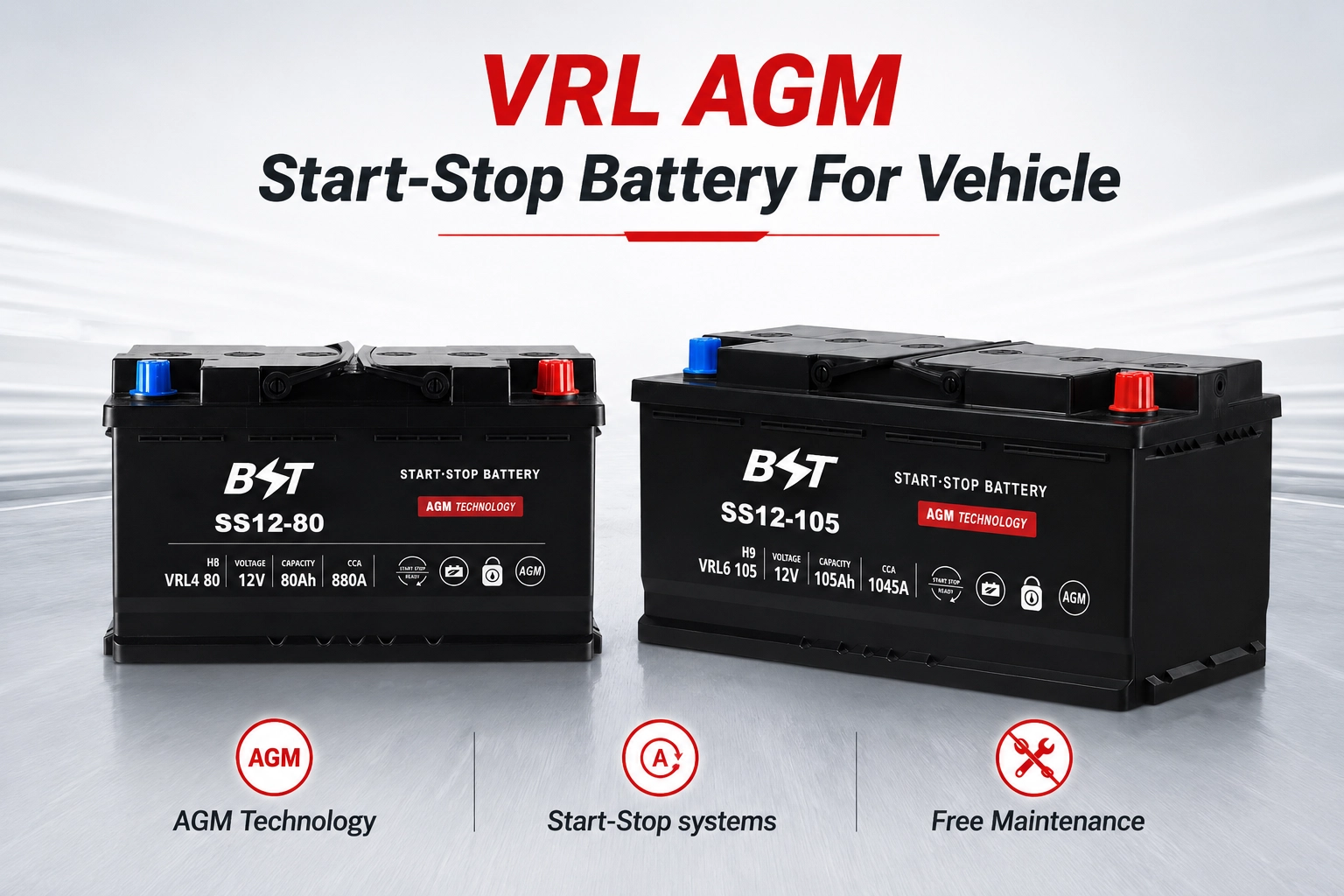 AGM Start-Stop Battery 12V80AH for Vehicle With Start-Stop System